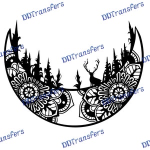 Mandala Moon w/ Deer - Ready to Press - DTF Transfer