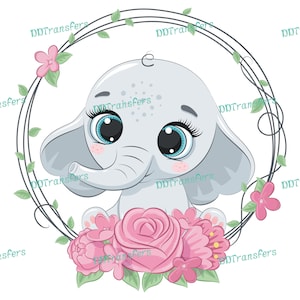 Little Elephant in Wreath - Ready to Press - DTF Transfer