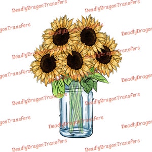 Sunflower Mason Jar - Ready to Press - DTF Transfer