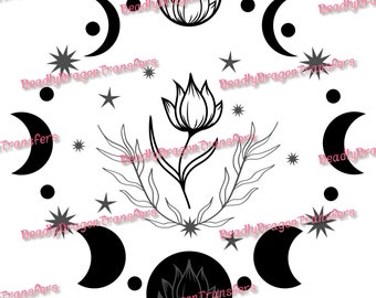 Moon Phase With Flower  - Ready to Press - DTF Transfer