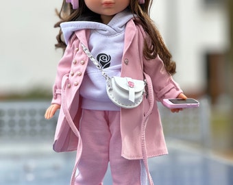 Fashion doll with curly brown hair green eyes, Eva Berjuan doll with movable body, gift daughter birthday, toy