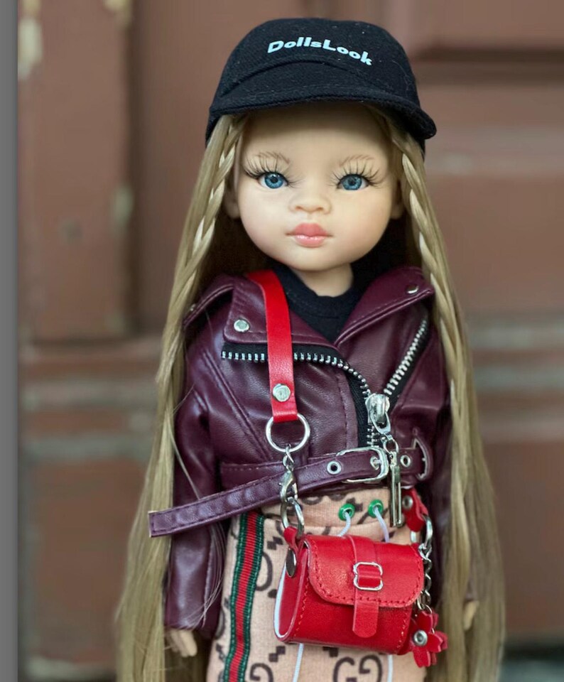 Dolls Leather Biker Jacket With Zipper and Belt Outfit Paola Reina Doll