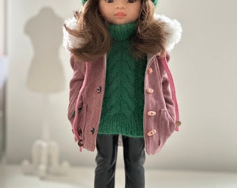 Belle poupée aux cheveux bruns en pull tricoté avec veste parka, Paola Reina Liu, cadeau pour fille, cadeau d'anniversaire meilleure amie