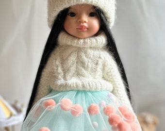 Beautiful doll with long black hair black eyes, Paola Reina Liu, dolls clothes, gift for daughter, toy for girls