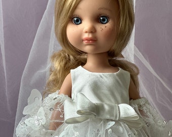 Preciosa muñeca con un vestido lujoso y pelo rubio rizado, Eva Berjuan, ropa de muñecas, regalo hija. juguetes para niñas