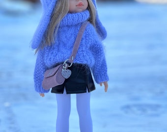 Beautiful doll with blonde hair and blue eyes in knitted outfit, Paola Reina, doll clothes, gift daughter, toy for girls