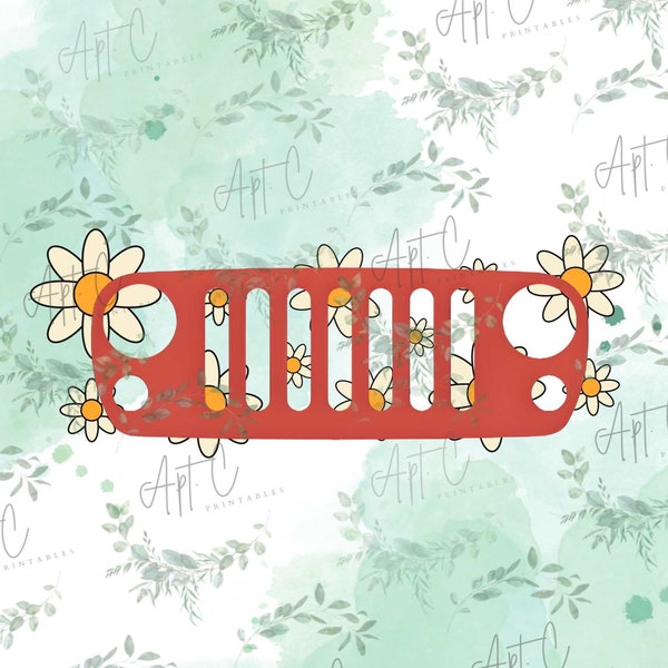 4x4 Grill with Flowers PNG JPG, cute off road digital download, grill clipart, off road vehicle png, daisies png, retro vehicle grill