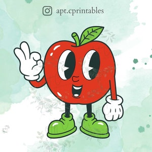 Apple Retro png, Cartoon Food PNG, Healthy Food, retro apple PNG, Retro Food Clipart, apple Retro Food JPEG, Cartoon apple, snack clipart