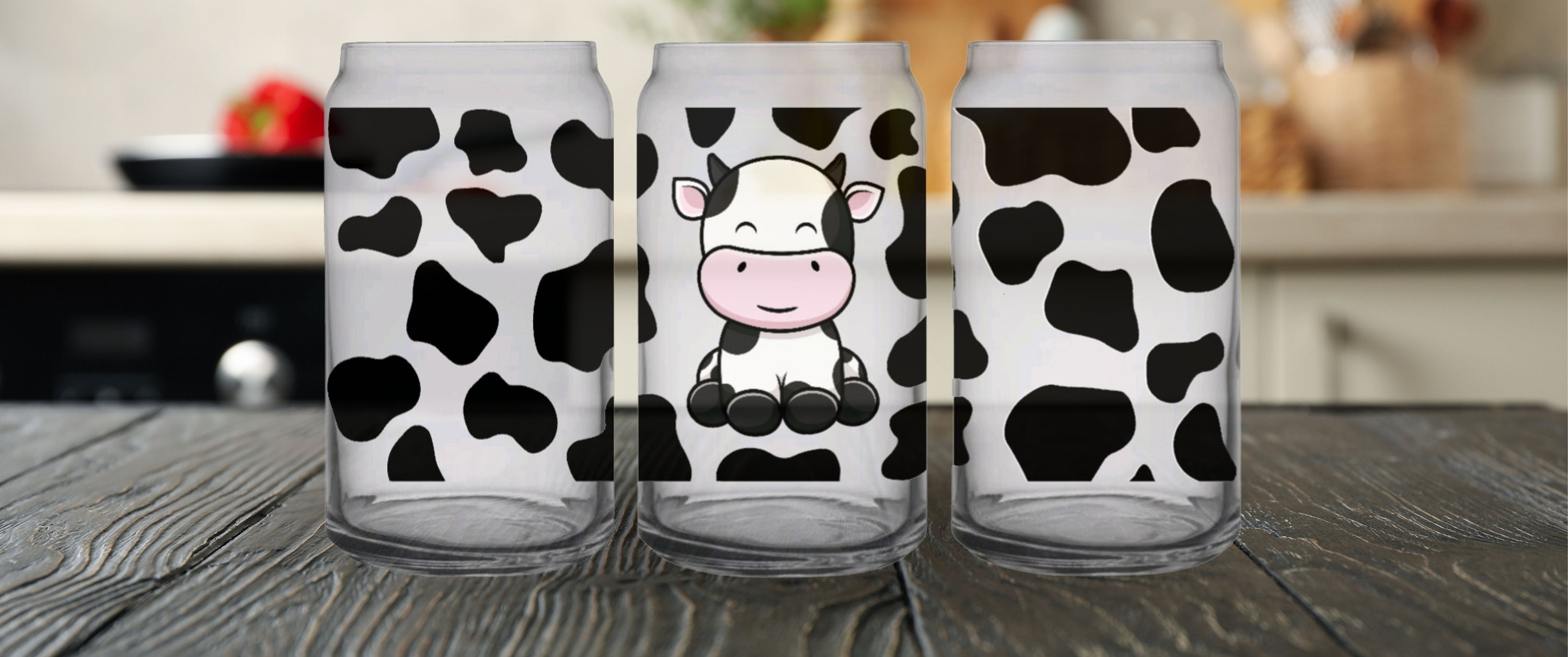 Cow Print Libbey Glass PNG JPG File, Libbey Glass 16oz &amp; 20oz Cow Print Png Files for Cricut ...