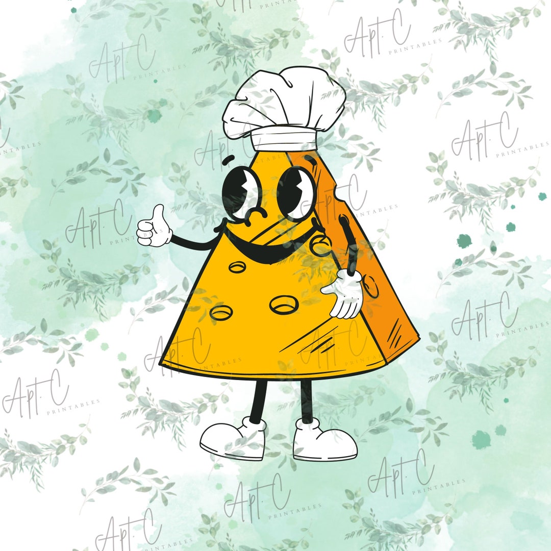 Cheese With Chef Hat PNG JPG, Retro Cheese Cartoon, Cheese Clipart