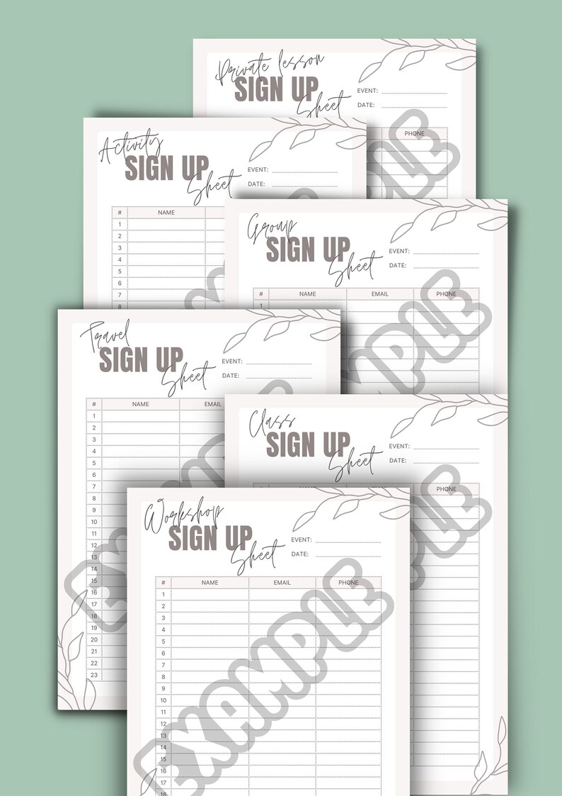 6 Printable Sign-up Sheet Templates Printable Sign up List - Etsy Ireland