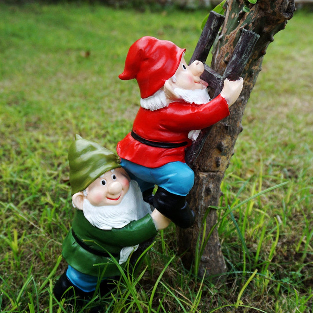 Climbing Gnomes on Ladder Decor Tree Garden Hugger Statue Etsy
