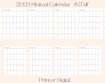 Calendario 2023 / Calendario Imprimible / Calendario Digital / Carta / Calendario Mínimo PDF