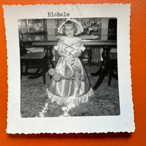 Flower Princess - Vintage Photograph - 1957 Original Snapshot Found Photo costume easter bonnet little girl flowers outfit adorable child