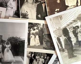VINTAGE WEDDING Photos Variety Lot - Black & white found snapshots - marriage wedding dresses brides cake ORIGINAL photographs junk ephemera