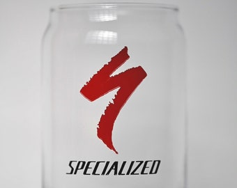 Hand Painted Specialized Bike Beer Can Glass, Etched 16oz