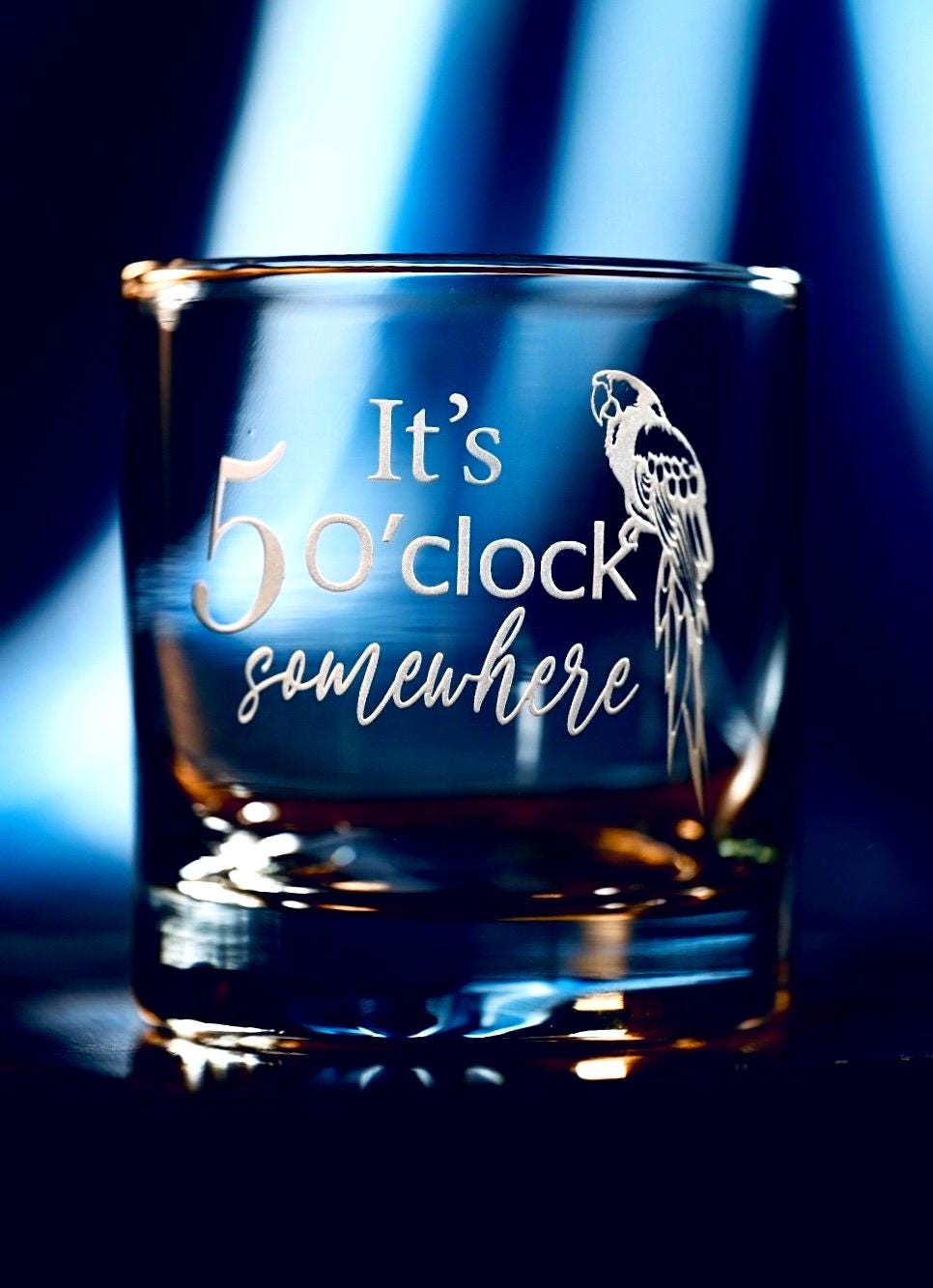 Jimmy Buffett Whiskey Glass, Parrot Head, It's 5 O'clock Somewhere, Etched Whiskey Glass, Margaritaville, Margaritaville Gift