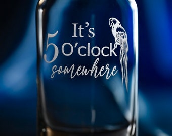 Jimmy Buffett Beer Glass, Parrot Head, It&#39;s 5 O&#39;clock Somewhere, Etched Beer Glass, Margaritaville