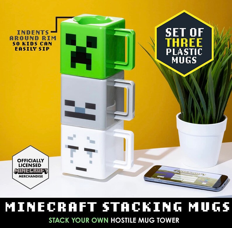 Paladone Minecraft Stacking Coffee Mugs Set of 3 Minecraft Etsy