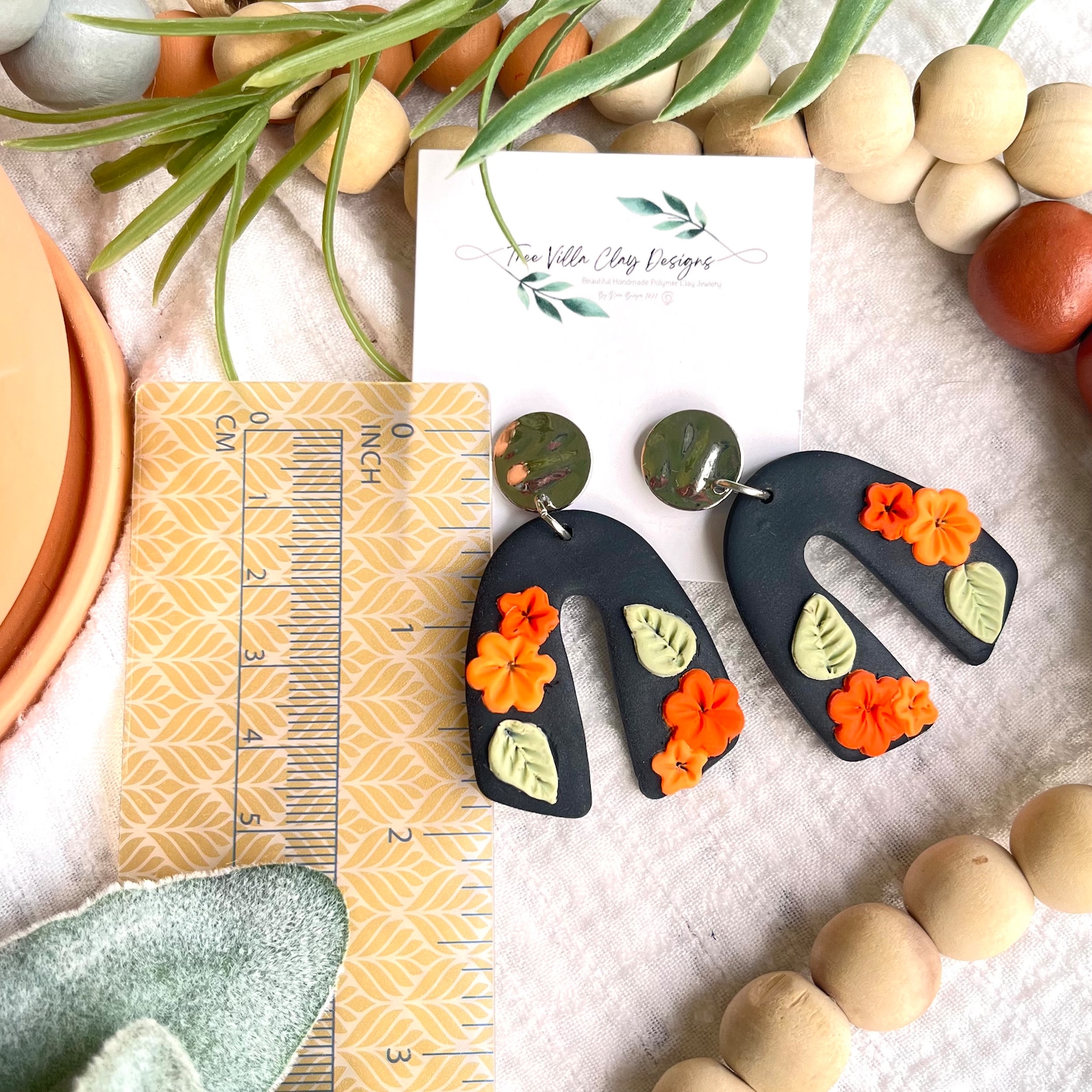 Polymer Clay Earrings Statement Earrings Orange and Black Etsy
