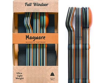 MAGWARE Magnetic Camping Utensils Set - Portable & Reusable Metal Travel Flatware with a Case for Camping, Picnic, Office and Kid's Lunchbox