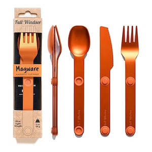 MAGWARE Magnetic Camping Utensils Set - Portable & Reusable Travel Flatware with a Case for Camping, Picnic, Office and Kid's Lunchbox