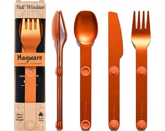 Set di utensili da campeggio magnetici MAGWARE - Posate da viaggio portatili e riutilizzabili con custodia per campeggio, picnic, ufficio e cestino per il pranzo per bambini