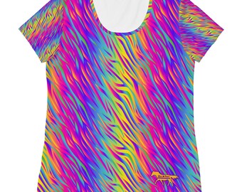 Chemise de sport anti-UV pour femme Rainbow Zebra