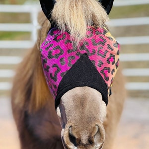 Miniature Horse-Pony Rainbow Cheetah Ear Cover UV Fly Mask