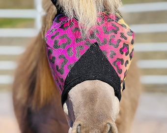 Miniature Horse-Pony Rainbow Cheetah Ear Cover UV Fly Mask