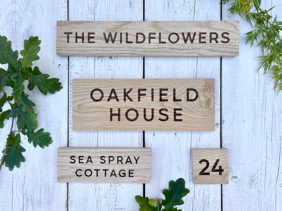 Solid Oak Engraved House Sign Personalised & Bespoke House Name or