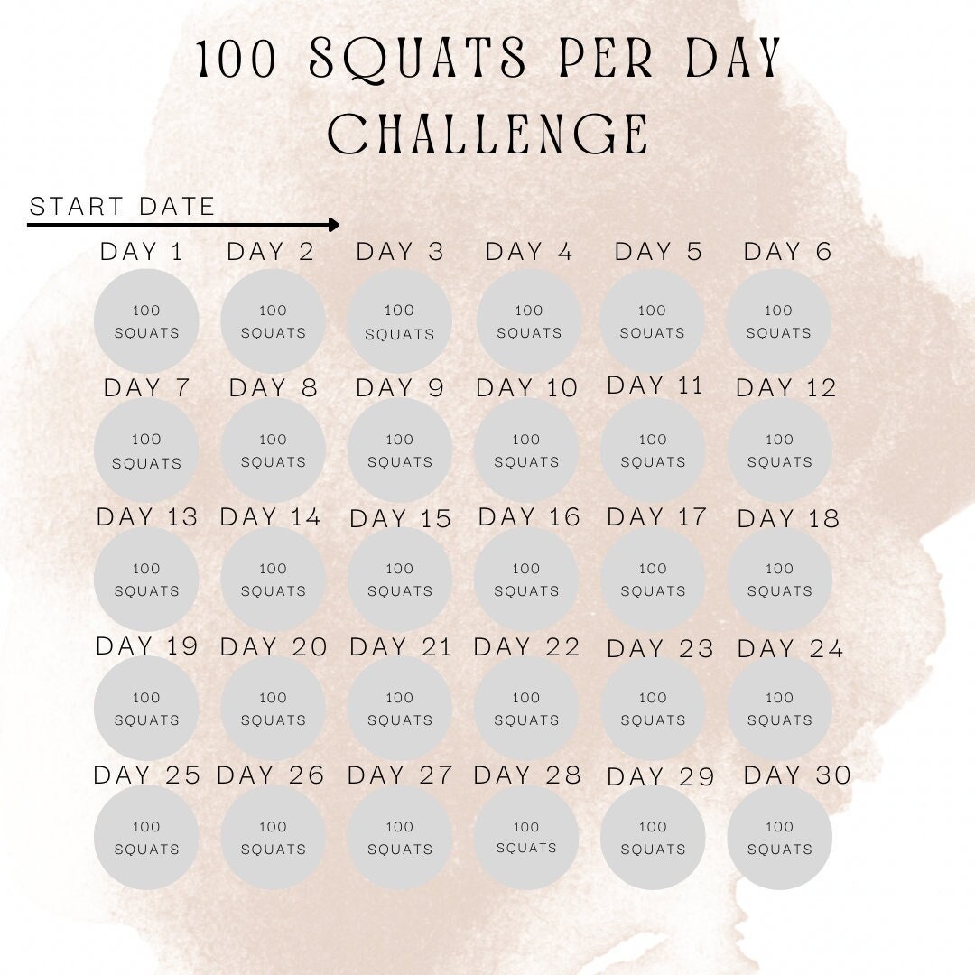 100 Squats per Day Form Printable Challenge Workout (Download Now) Etsy