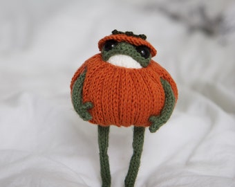 DIGITAL PATTERN pumpkin outfit for frog knitting pattern for frog (5.3inches)