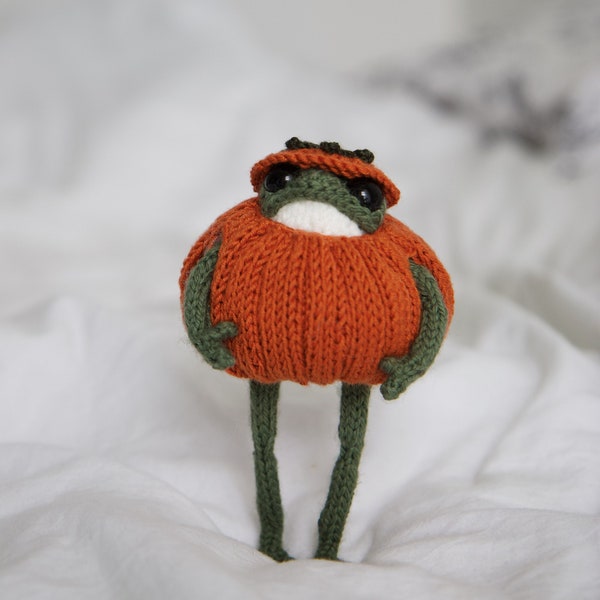 DIGITAL PATTERN pumpkin outfit for frog knitting pattern for frog (5.3inches)