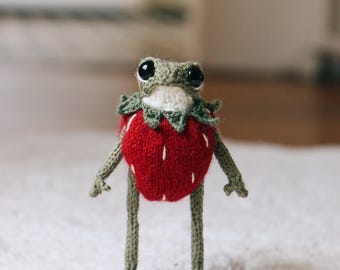 DIGITAL PATTERN frog Strawberry Outfit knitting pattern for frog (5.3inches)