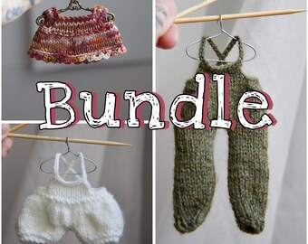 DIGITAL PATTERN bundle ruffle top, bloomer and overalls knitting pattern for frog (5.3inches)