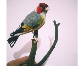 Goldfinch Bird, Hand Carved Linden Wood Bird Sculpture, Home Decor