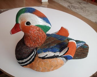 Wood hand carved. mandarin duck. Wood carving.Hand carved. Wooden carved duck. Wood sculpture. Wooden bird. Wooden duck.Mandarin duck.