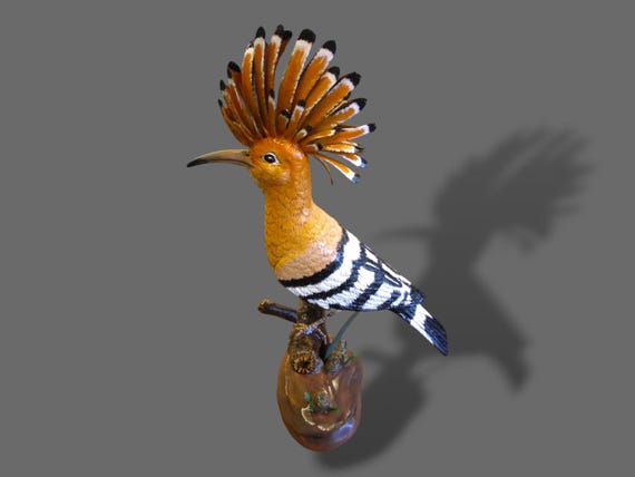 ヤツガシラ鳥、手彫りの木製の鳥、リアルな室内装飾 - Etsy 日本