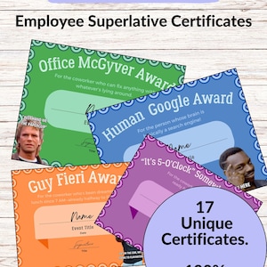 Certificati di riconoscimento per dipendenti/insegnanti/personale/superlativi - Apprezzamento
