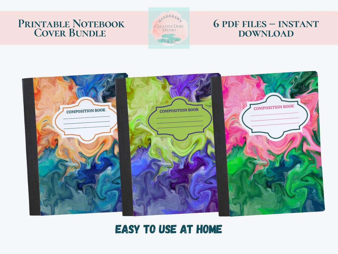 Abstract Fluid Art Notebook Covers Bundle, Printable Composition Book ...
