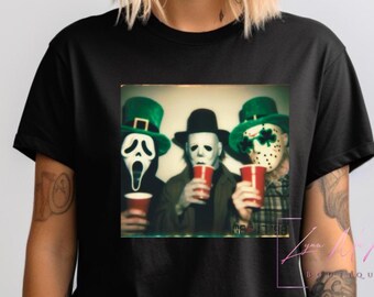 Horror Characters St. Patrick's Day T-shirt: Polaroid Design