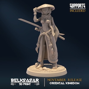 Female Samurai Ronin miniature for Dungeons and Dragons | Moonshine Ronin E | Female ninja miniature DnD Kunoichi miniature Shinobi RPG mini