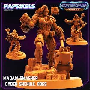 Female Cyberpunk miniature for tabletop gaming | Madam Smasher Cyber Shehulk Boss | Cyberpunk miniatures gaming Female Boss miniature ttrpg