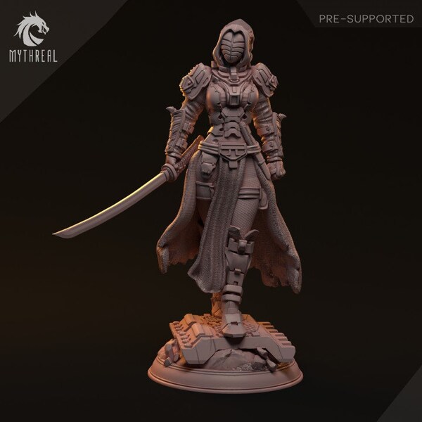 Female Cyberpunk assassin miniature Cyber soldier tabletop miniature | Kara Mint | Female miniature for sci fi dungeons and dragons and gift