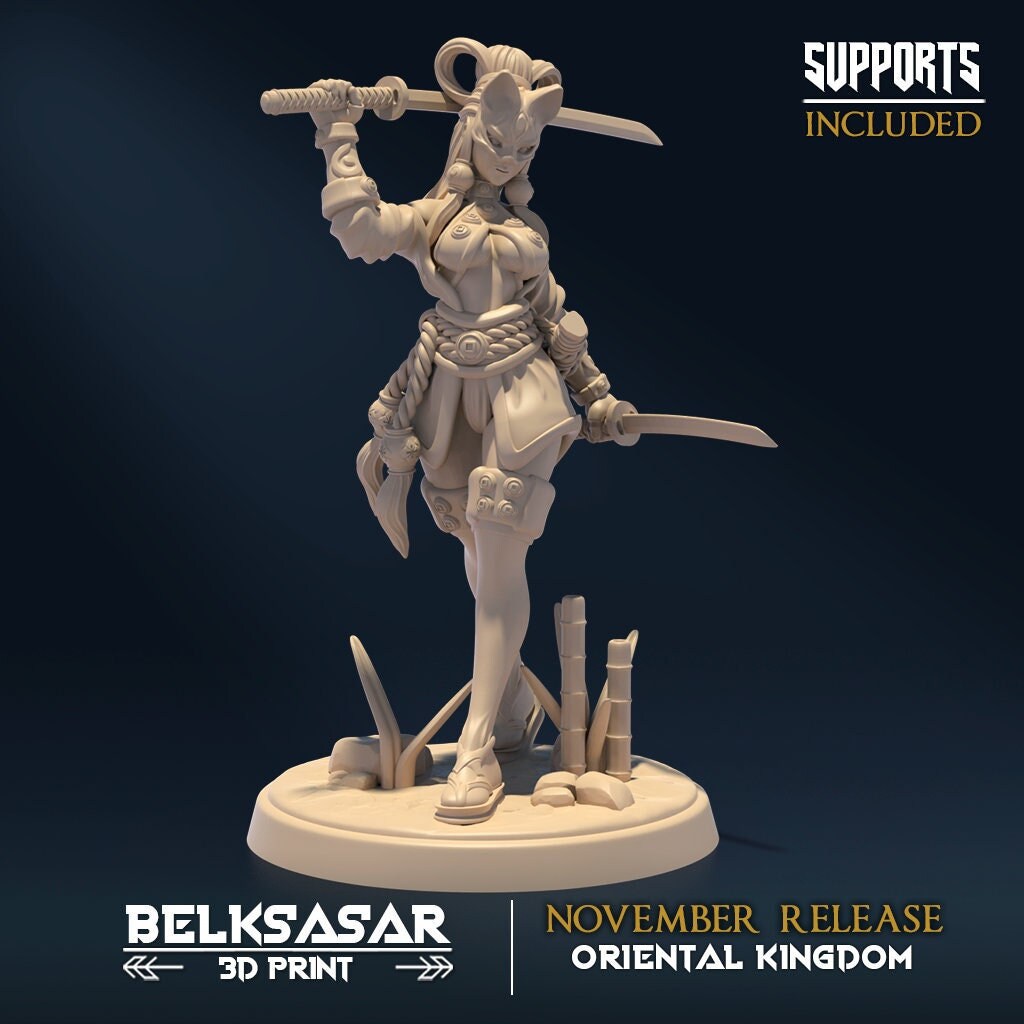 Miniature Kunoichi En Armure – 32mm – Résine – Compatible D&D, Pathfinder – Neuf