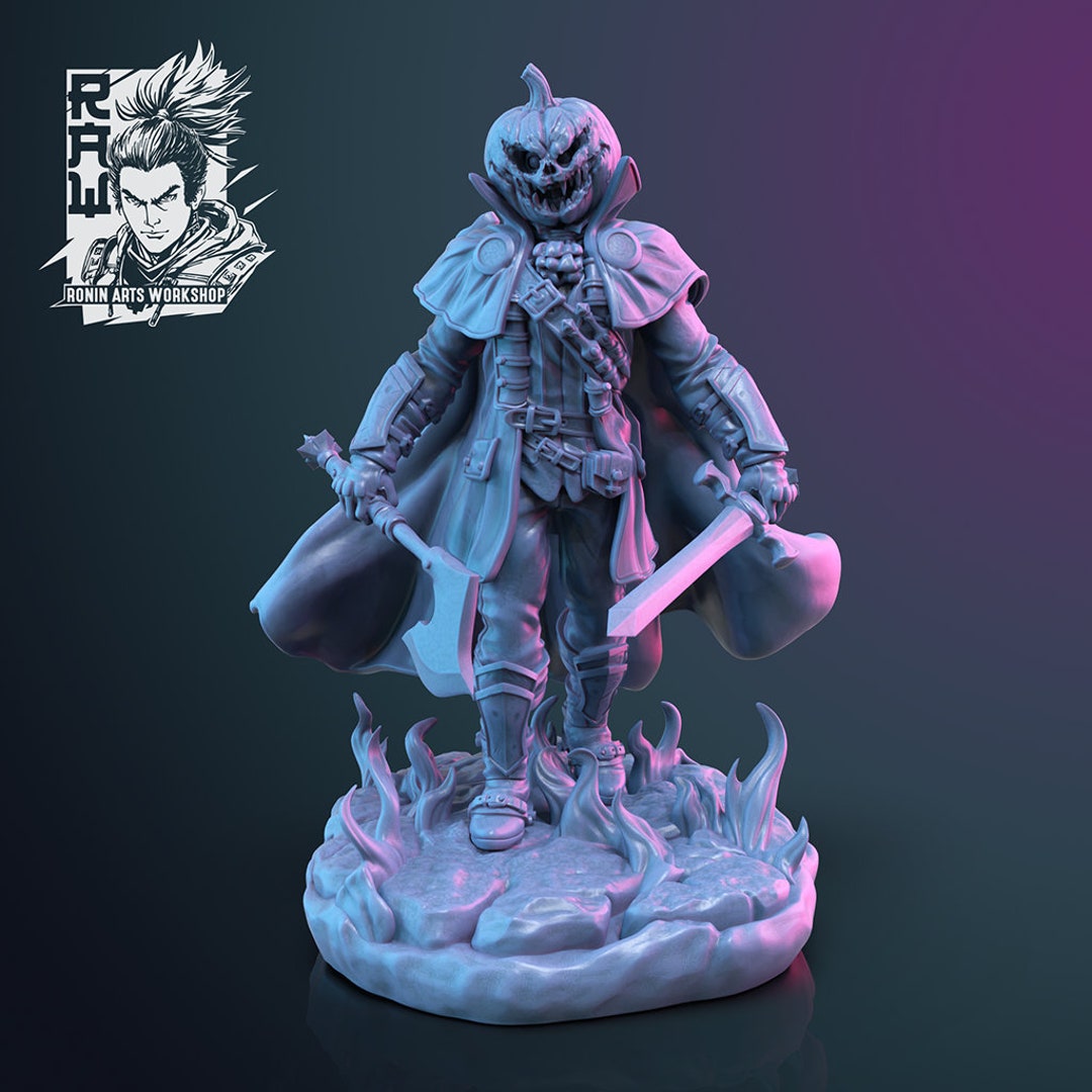 Pumpkin Head Fighter Dungeons and Dragons Miniature Jack O Lantern