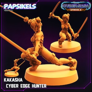 Cyberpunk kunoichi miniature female ninja miniature | Kakasha cyber edge hunter female cyberpunk samurai miniature for dungeons and dragons
