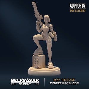 Female Cyberpunk Miniature for dungeons and dragons and ttrpg miniature | Neon Outlaw A | Dungeons and Dragons miniature sci fi miniature