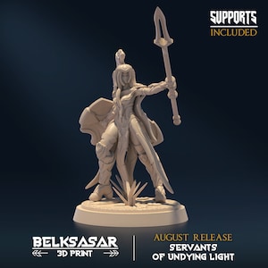 Elf knight miniature for dungeons and dragons and ttrpgs | Spear Blade C | Fantasy elf miniature female elf miniature Elf DnD miniature rpg